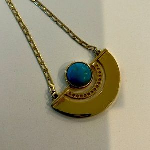 Imitation gold and turquoise, long necklace.